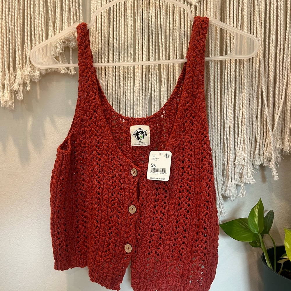 We The Free Coral Knit Button-Up Tank